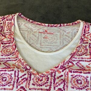 Woman Within Top V-Neck Geometric Print Short Sleeve Casual Womens Large